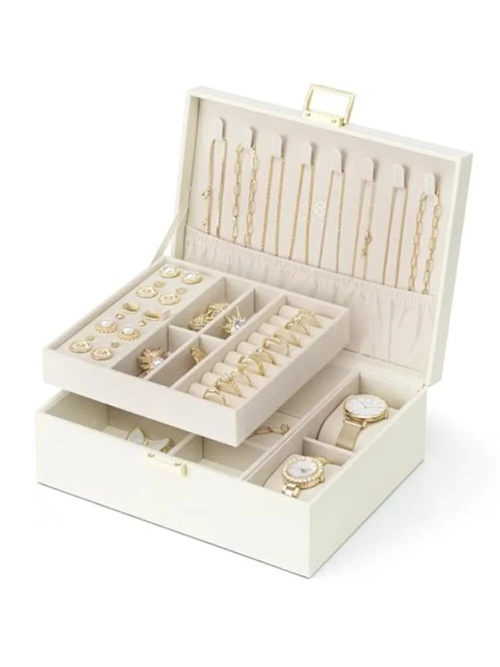 Large Jewelry Box Organizer 2 Layer Storage Case Necklace Earring Ring Bracelet